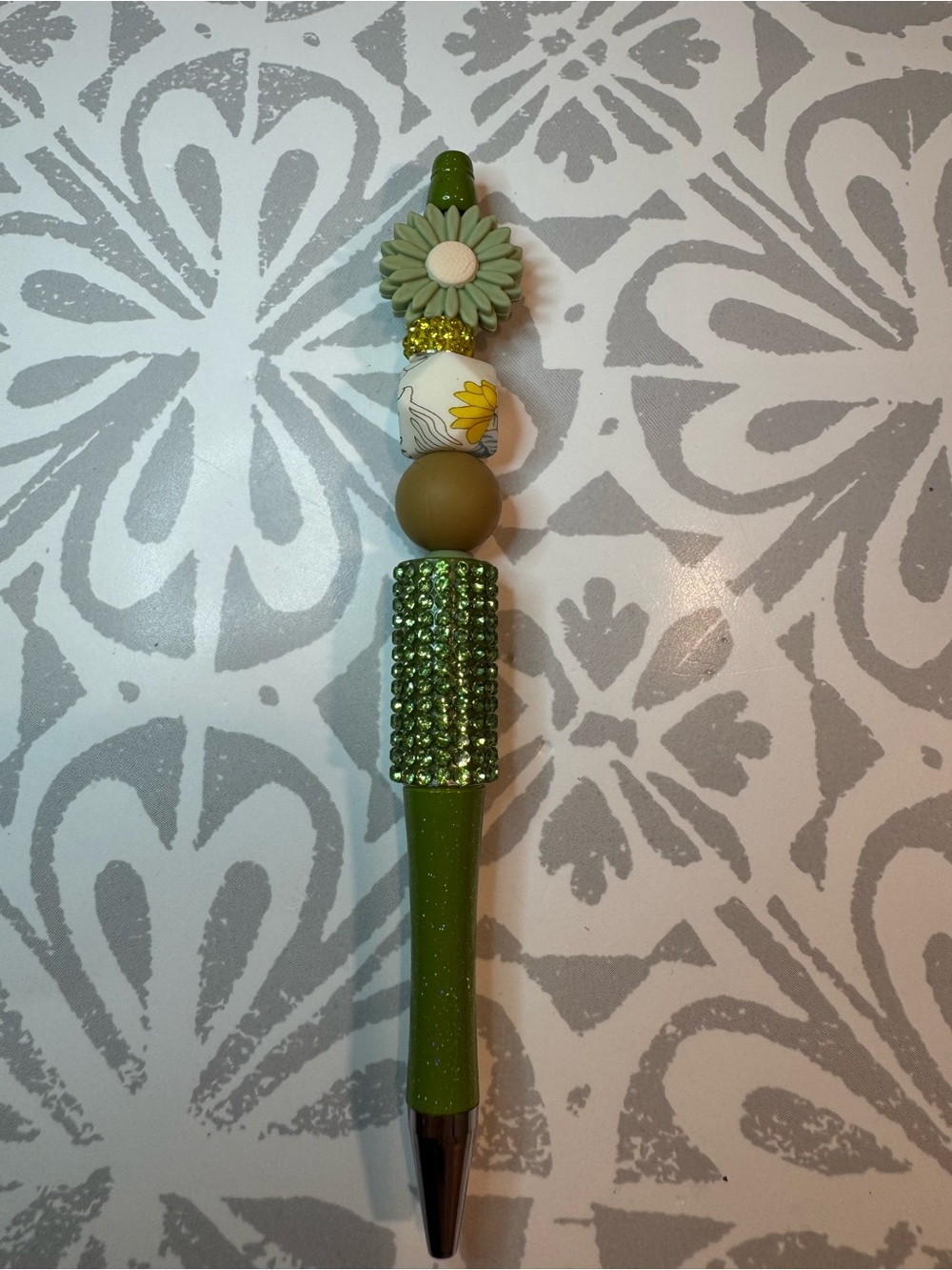 Green Decorative Beaded Ballpoint Pen - Stylish Home Office Accessory